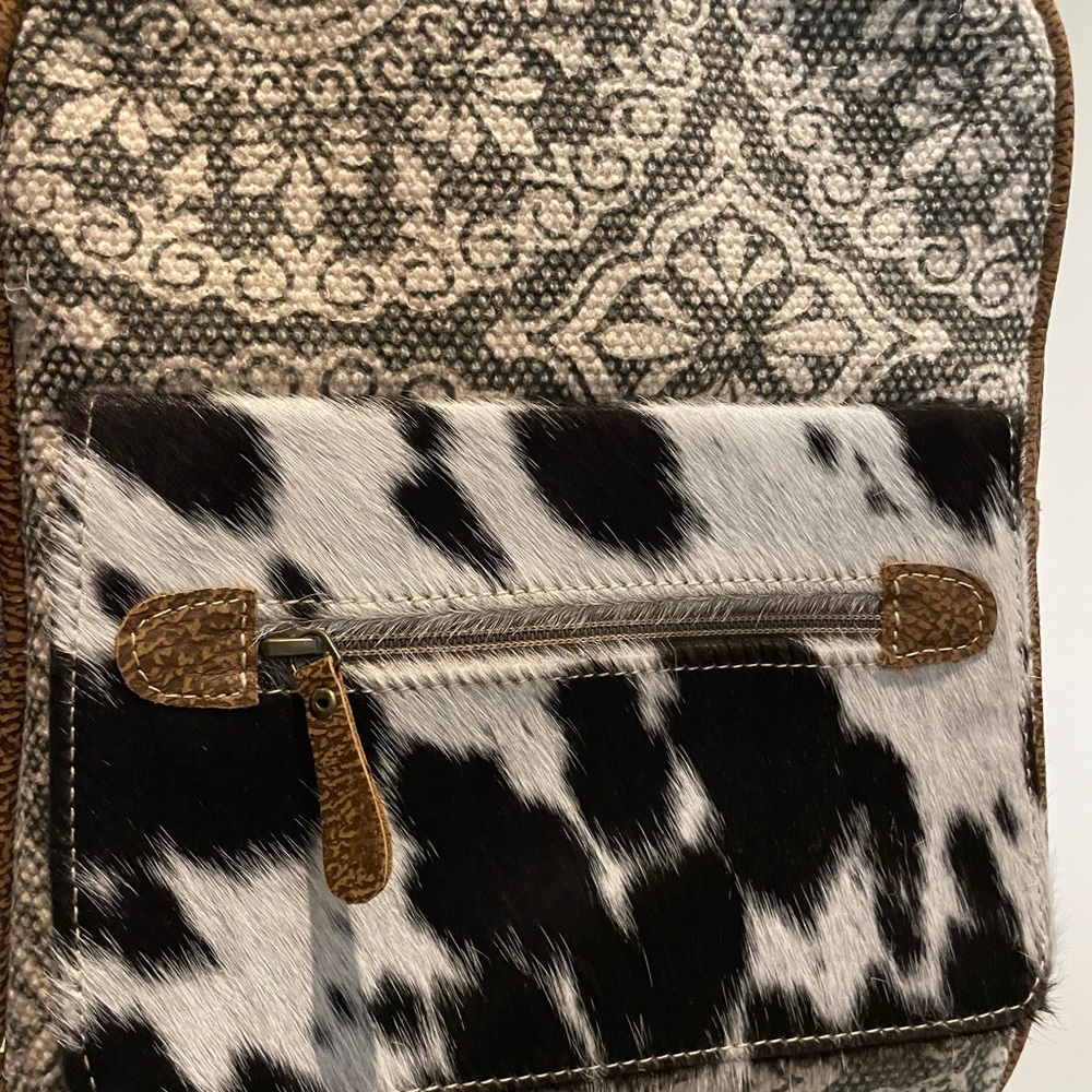 Myra Bag, Cowprint Patterned Canvas Backpack, NWOT - Picture 4 of 10